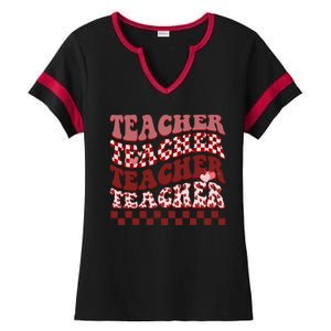 Teacher Valentine Groovy Cute Ladies Halftime Notch Neck Tee