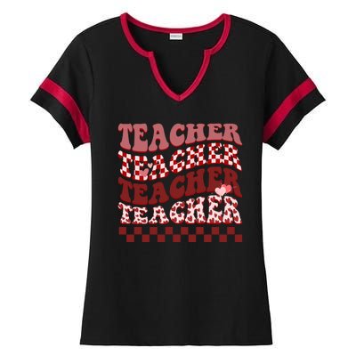 Teacher Valentine Groovy Cute Ladies Halftime Notch Neck Tee