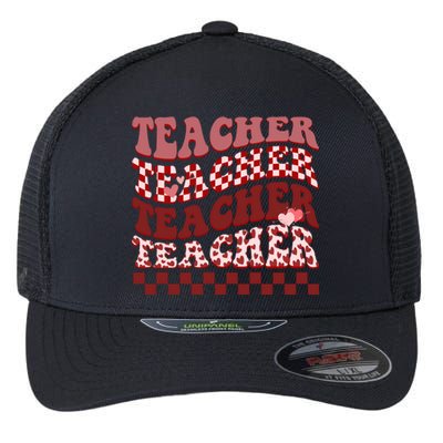 Teacher Valentine Groovy Cute Flexfit Unipanel Trucker Cap