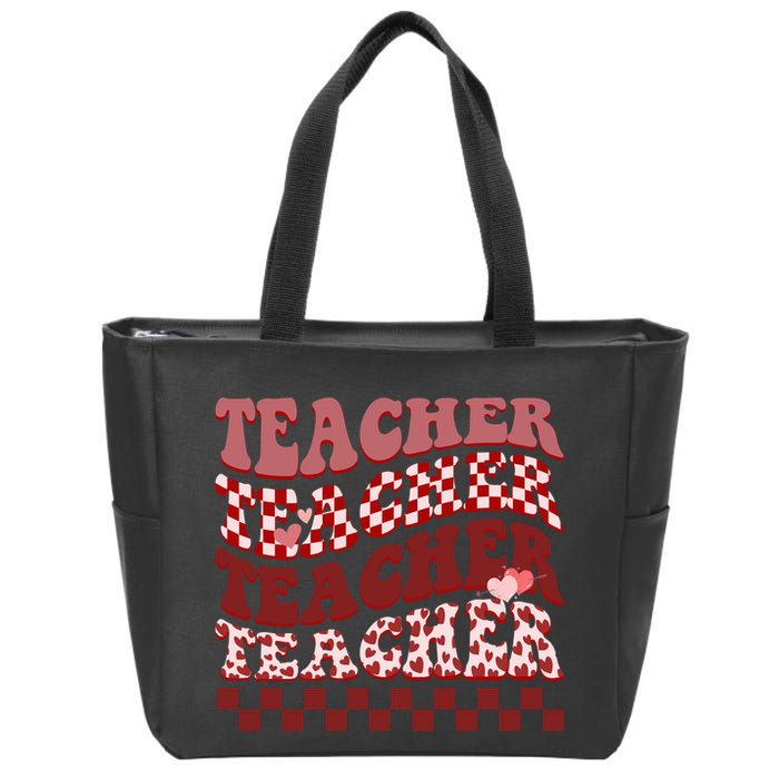 Teacher Valentine Groovy Cute Zip Tote Bag