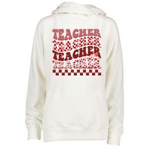 Teacher Valentine Groovy Cute Womens Funnel Neck Pullover Hood