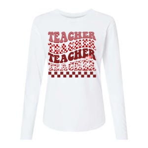 Teacher Valentine Groovy Cute Womens Cotton Relaxed Long Sleeve T-Shirt