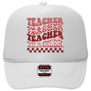 Teacher Valentine Groovy Cute High Crown Mesh Back Trucker Hat