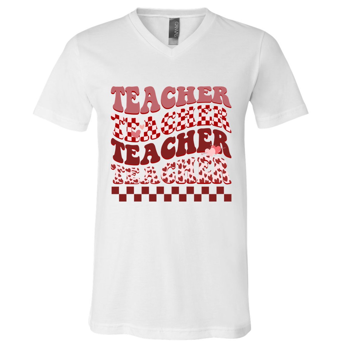 Teacher Valentine Groovy Cute V-Neck T-Shirt