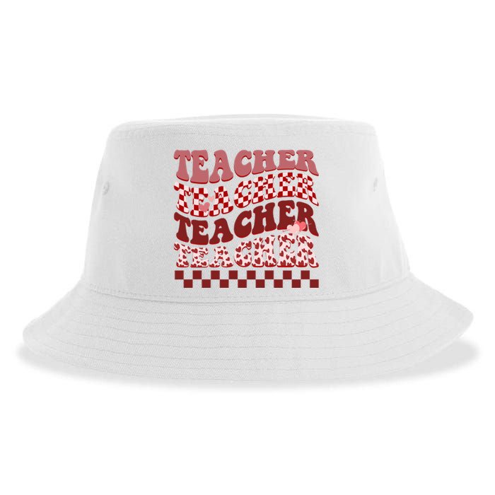 Teacher Valentine Groovy Cute Sustainable Bucket Hat