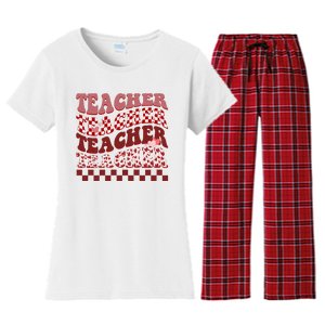 Teacher Valentine Groovy Cute Women's Flannel Pajama Set