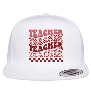 Teacher Valentine Groovy Cute Flat Bill Trucker Hat