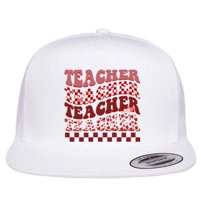 Teacher Valentine Groovy Cute Flat Bill Trucker Hat