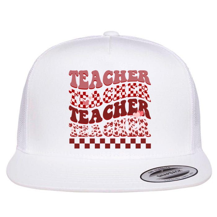 Teacher Valentine Groovy Cute Flat Bill Trucker Hat