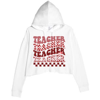 Teacher Valentine Groovy Cute Crop Fleece Hoodie