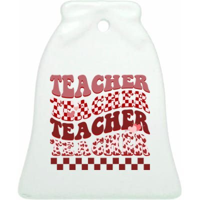 Teacher Valentine Groovy Cute Ceramic Bell Ornament