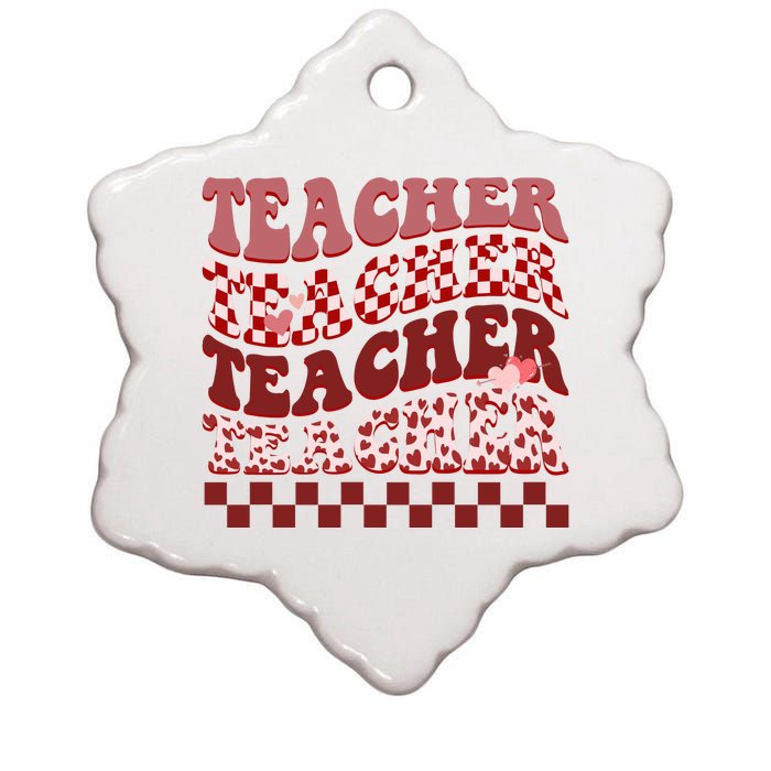 Teacher Valentine Groovy Cute Ceramic Star Ornament