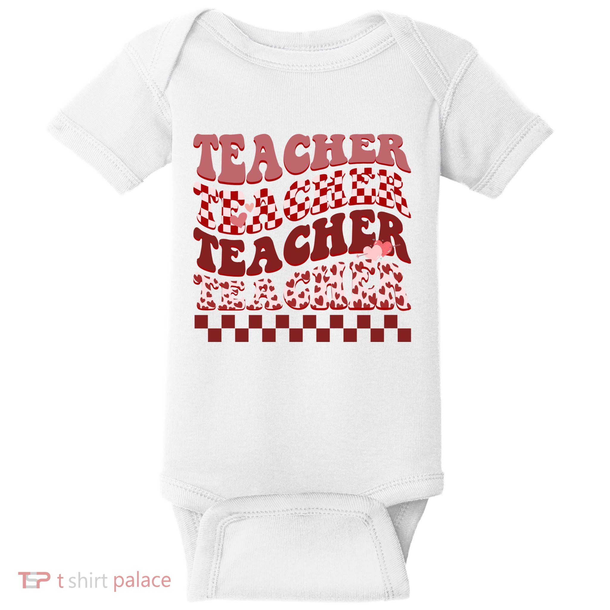 Teacher Valentine Groovy Cute Baby Bodysuit