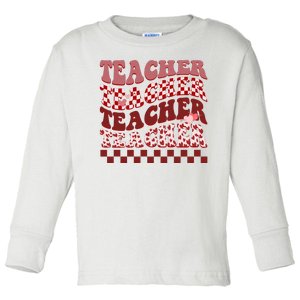 Teacher Valentine Groovy Cute Toddler Long Sleeve Shirt