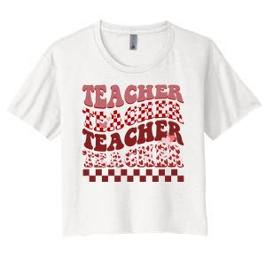 Teacher Valentine Groovy Cute Women's Crop Top Tee