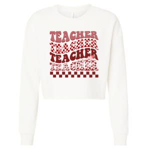 Teacher Valentine Groovy Cute Cropped Pullover Crew