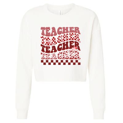 Teacher Valentine Groovy Cute Cropped Pullover Crew