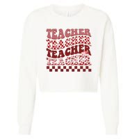 Teacher Valentine Groovy Cute Cropped Pullover Crew