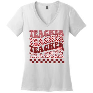 Teacher Valentine Groovy Cute Women's V-Neck T-Shirt