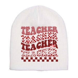 Teacher Valentine Groovy Cute Short Acrylic Beanie