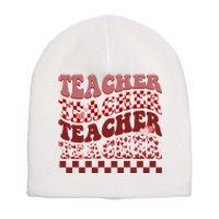 Teacher Valentine Groovy Cute Short Acrylic Beanie