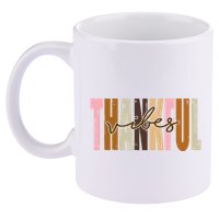 Thankful Vibes Holiday Cute 11oz C Handle Ceramic Mug