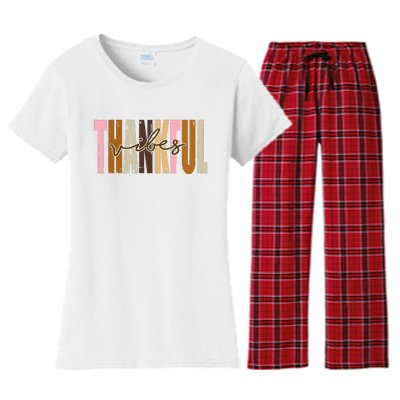 Thankful Vibes Holiday Cute Women's Flannel Pajama Set