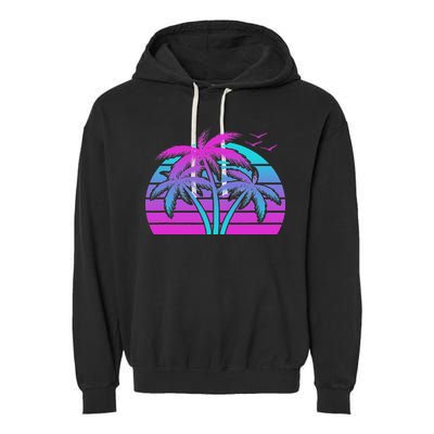 Tropical Vaporwave Hawaiian Palm Tree Hawaii Beach Edm  Garment-Dyed Fleece Hoodie