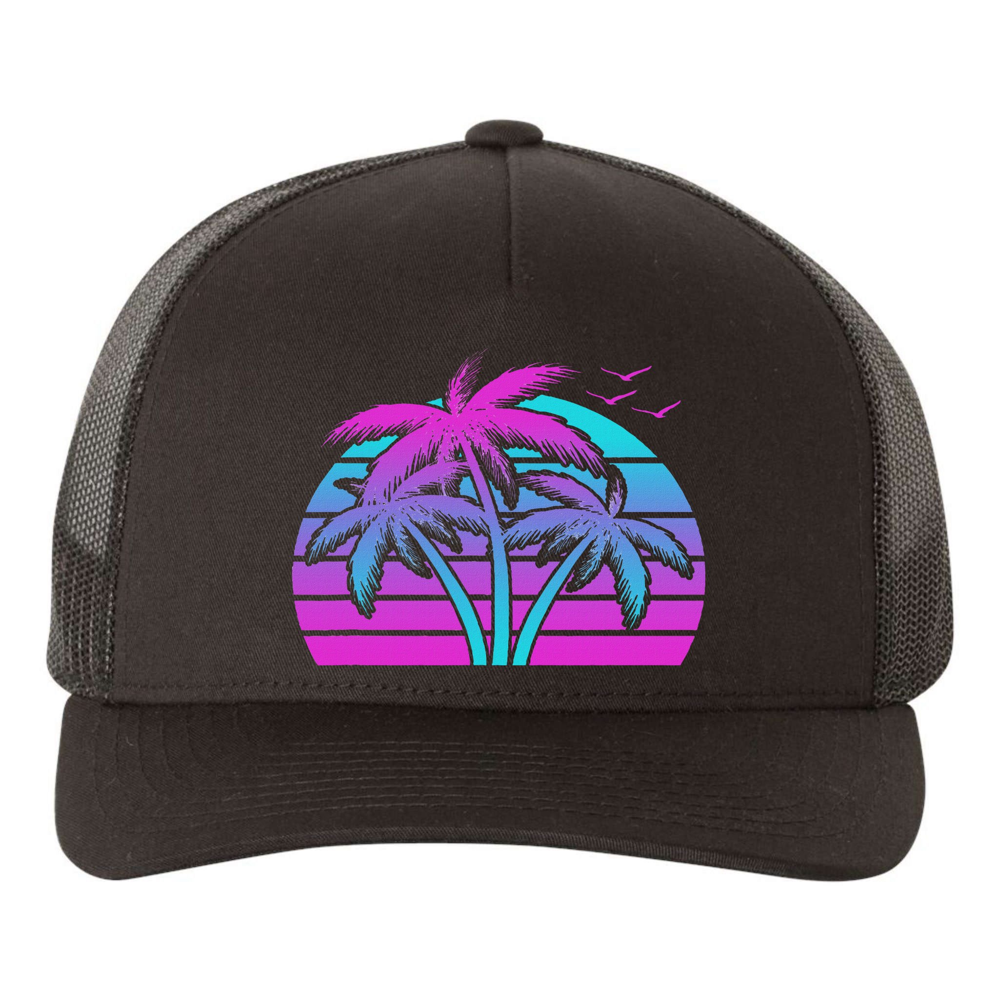Tropical Vaporwave Hawaiian Palm Tree Hawaii Beach Edm  Yupoong Adult 5-Panel Trucker Hat