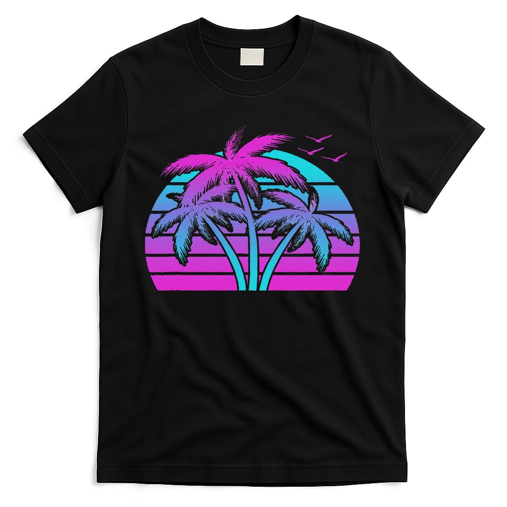 Tropical Vaporwave Hawaiian Palm Tree Hawaii Beach Edm  T-Shirt