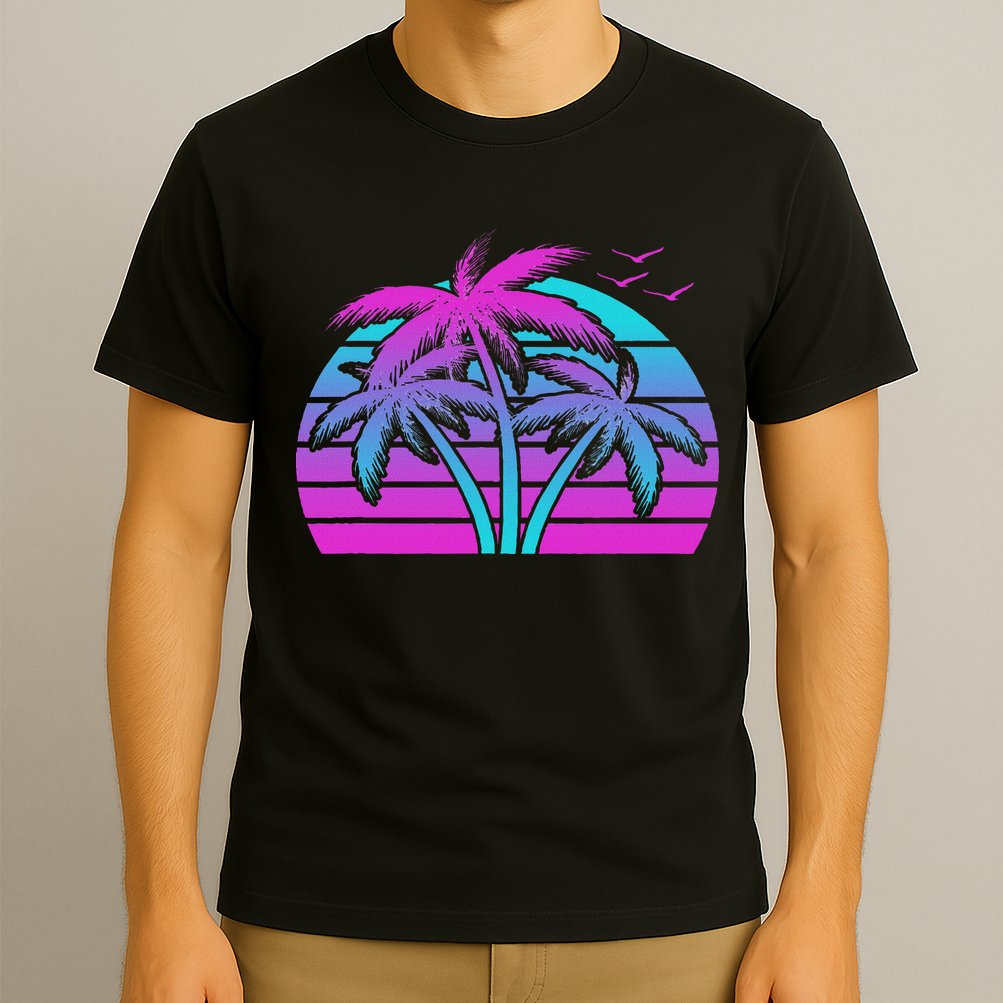 Tropical Vaporwave Hawaiian Palm Tree Hawaii Beach Edm  T-Shirt