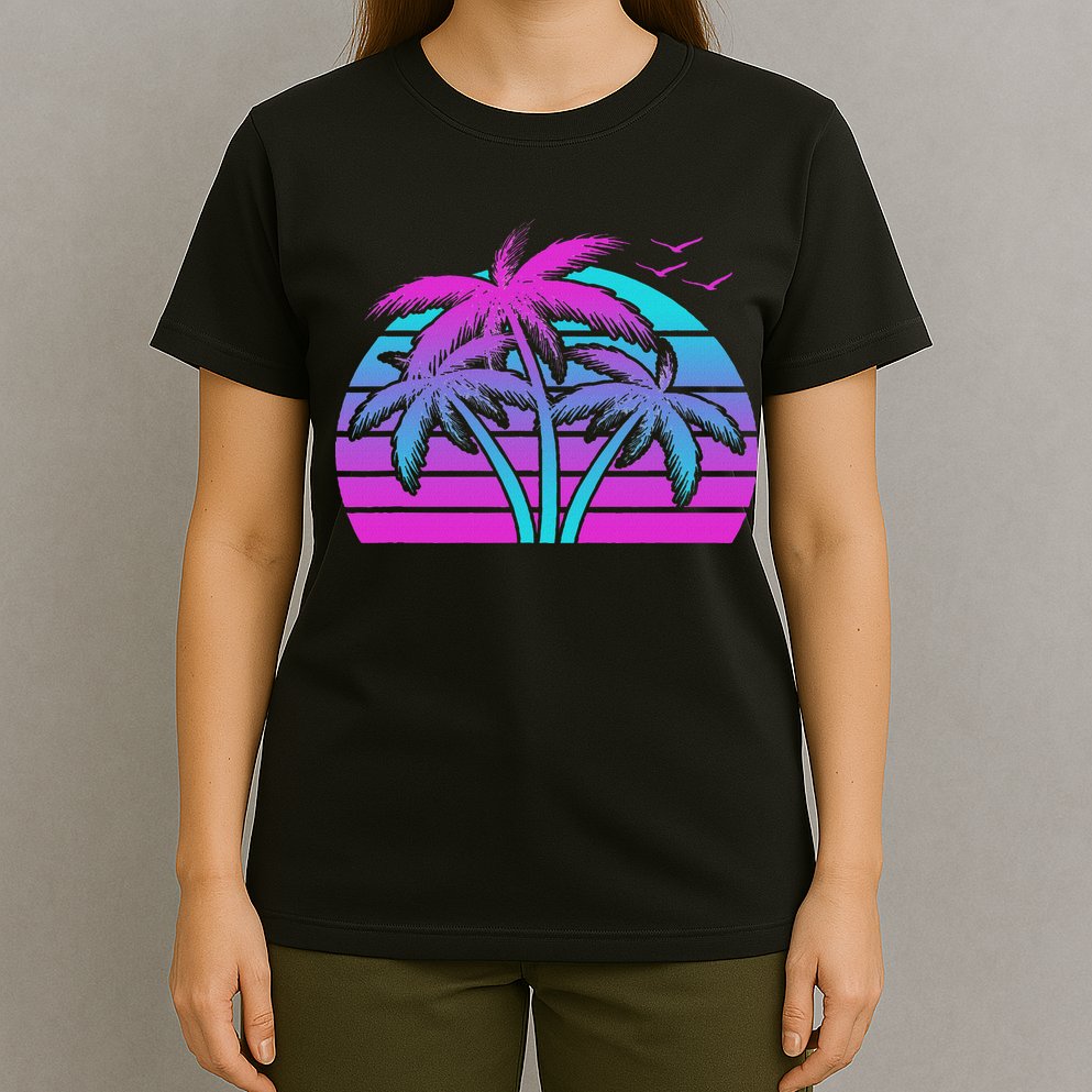 Tropical Vaporwave Hawaiian Palm Tree Hawaii Beach Edm  T-Shirt