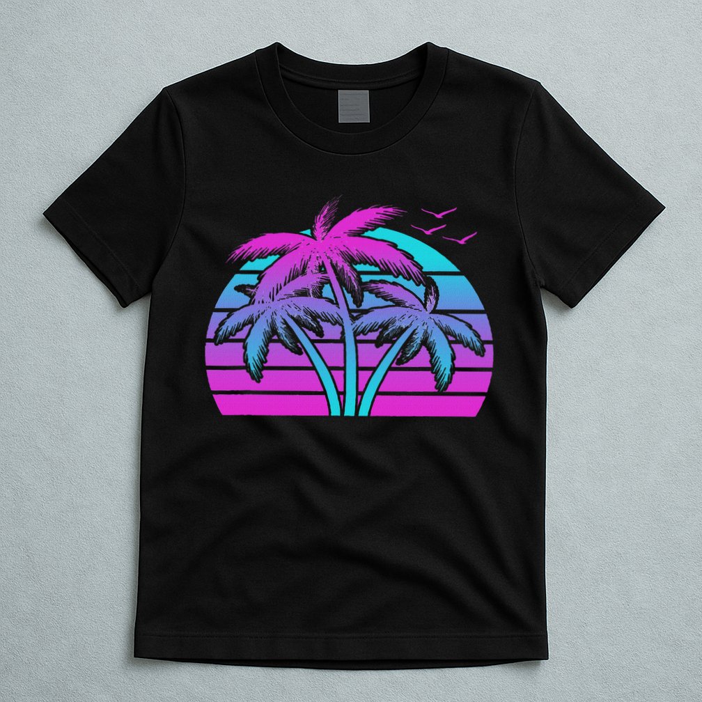 Tropical Vaporwave Hawaiian Palm Tree Hawaii Beach Edm  T-Shirt