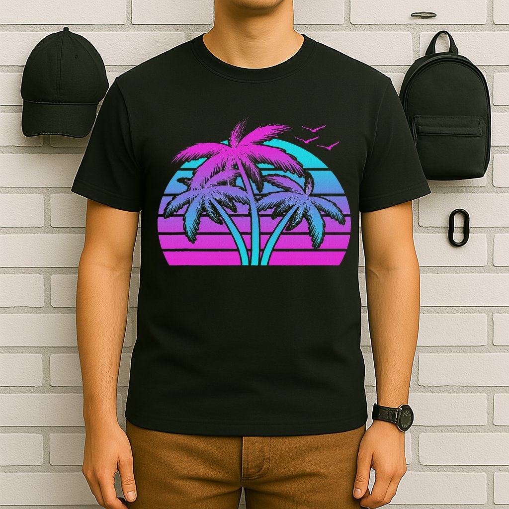 Tropical Vaporwave Hawaiian Palm Tree Hawaii Beach Edm  T-Shirt