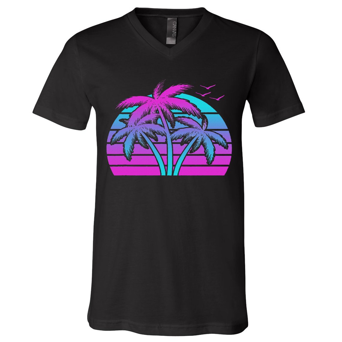 Tropical Vaporwave Hawaiian Palm Tree Hawaii Beach Edm  V-Neck T-Shirt