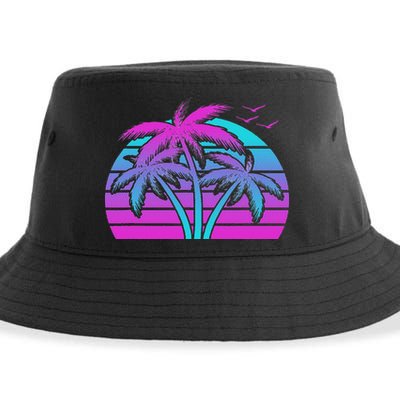 Tropical Vaporwave Hawaiian Palm Tree Hawaii Beach Edm  Sustainable Bucket Hat
