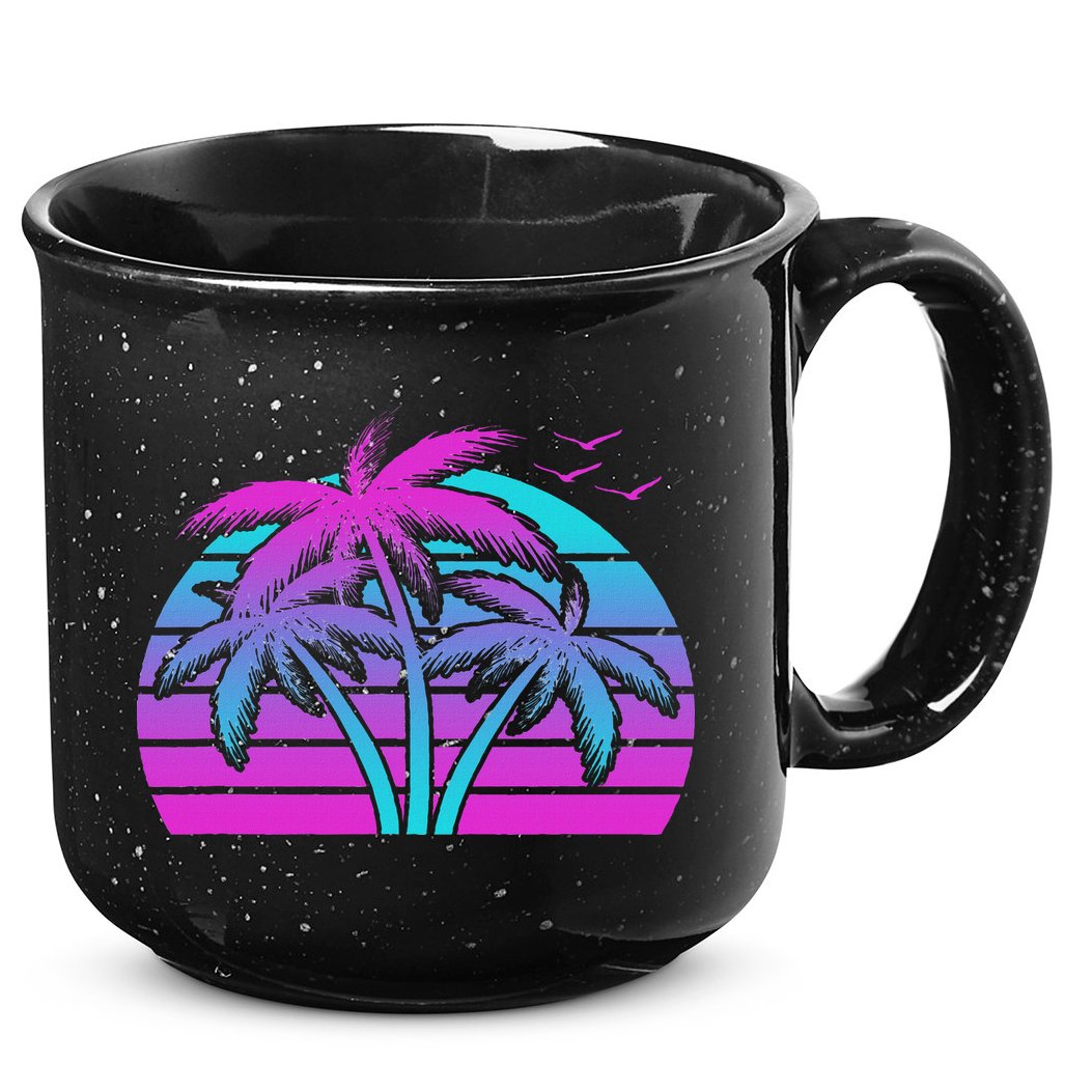 Tropical Vaporwave Hawaiian Palm Tree Hawaii Beach Edm  15oz Campfire Ceramic Mug