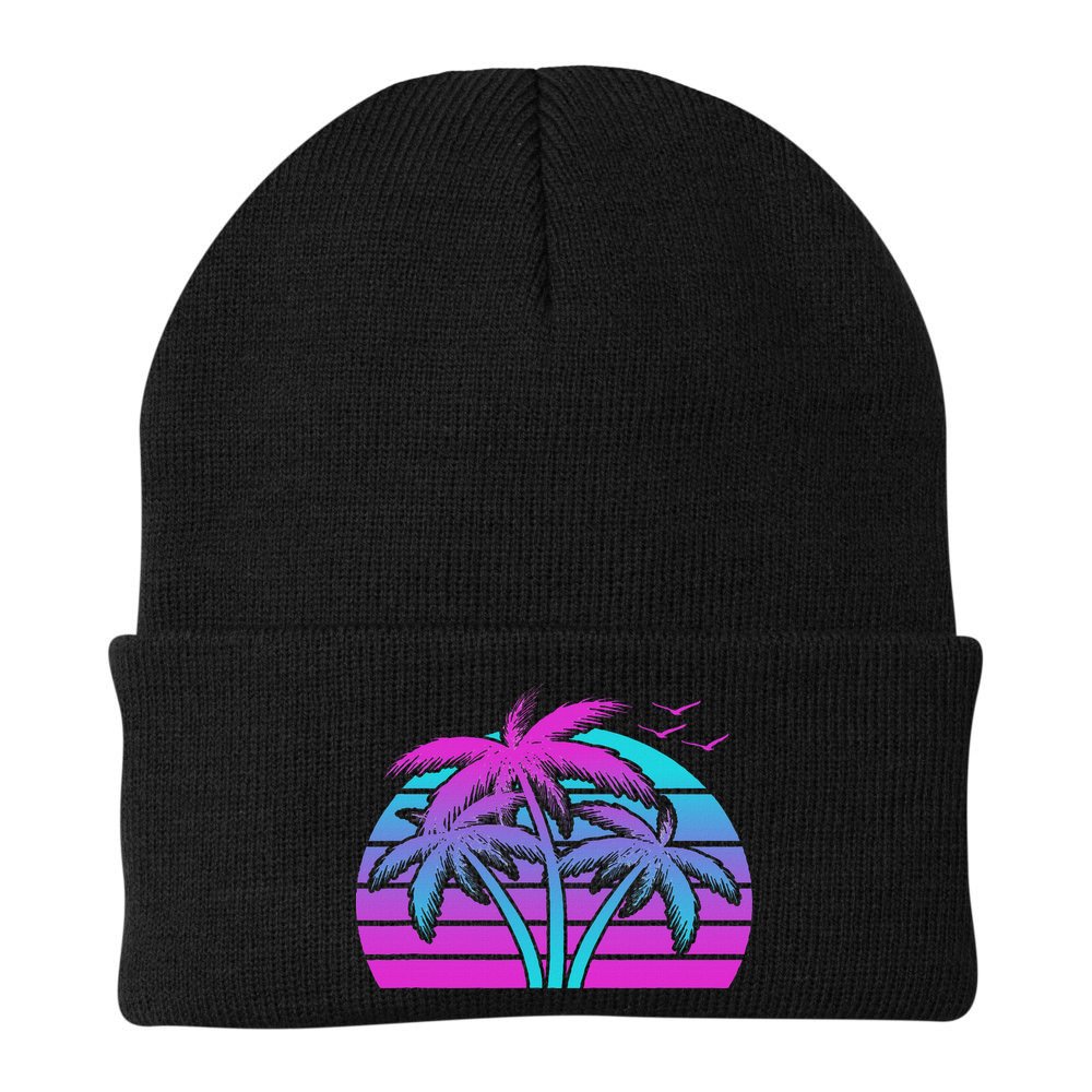 Tropical Vaporwave Hawaiian Palm Tree Hawaii Beach Edm  Beanie