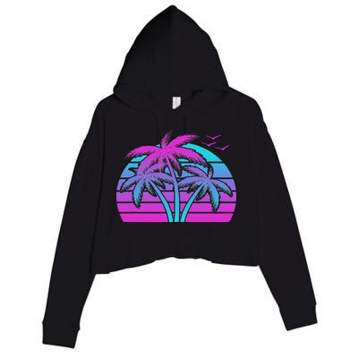Tropical Vaporwave Hawaiian Palm Tree Hawaii Beach Edm  Crop Fleece Hoodie
