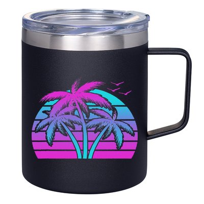 Tropical Vaporwave Hawaiian Palm Tree Hawaii Beach Edm  12oz Stainless Steel Coffee Mug