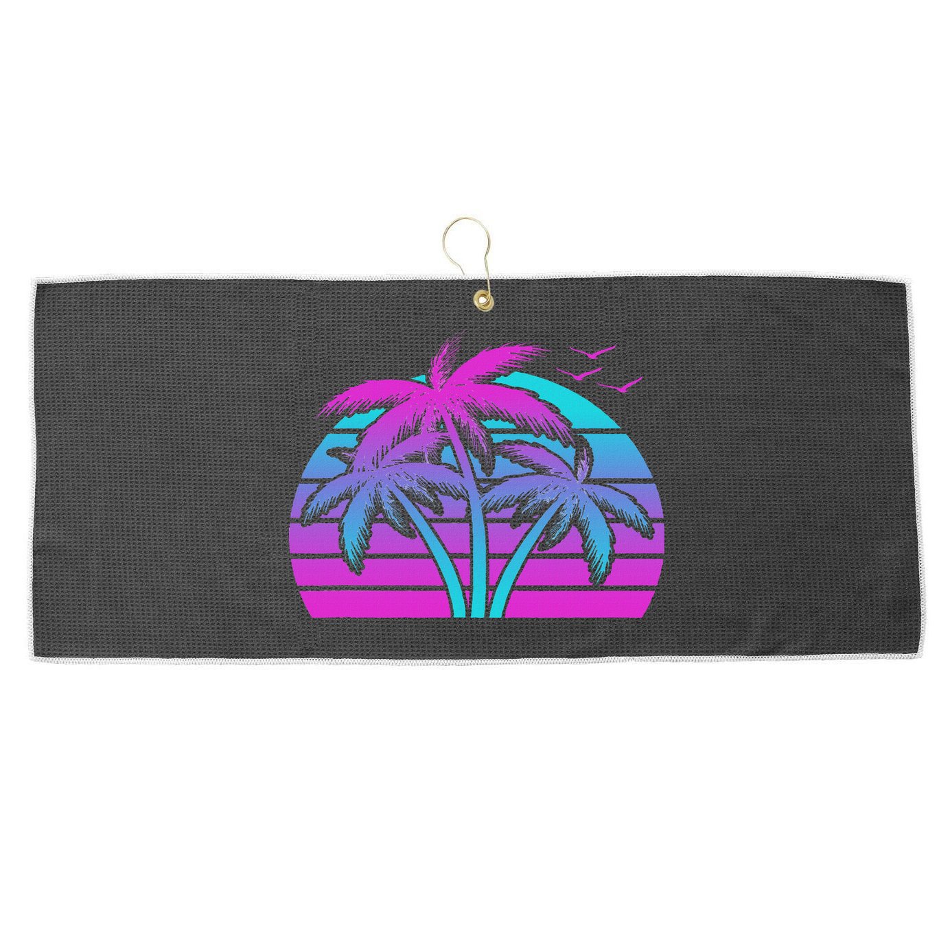 Tropical Vaporwave Hawaiian Palm Tree Hawaii Beach Edm  Large Microfiber Waffle Golf Towel