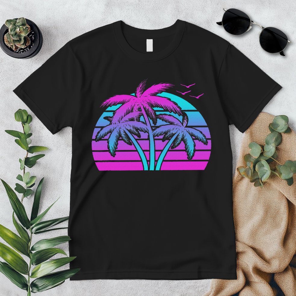 Tropical Vaporwave Hawaiian Palm Tree Hawaii Beach Edm  Premium T-Shirt