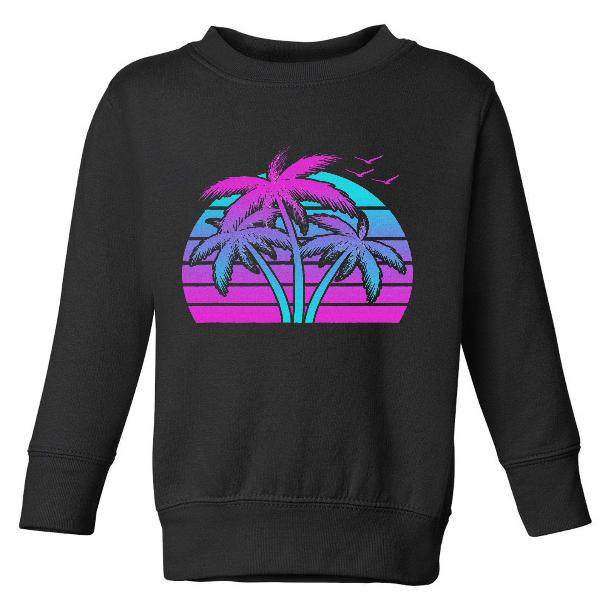 Tropical Vaporwave Hawaiian Palm Tree Hawaii Beach Edm  Toddler Sweatshirt