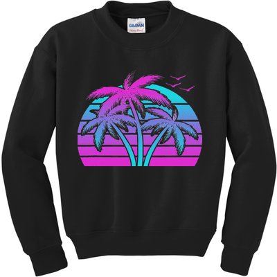 Tropical Vaporwave Hawaiian Palm Tree Hawaii Beach Edm  Kids Sweatshirt