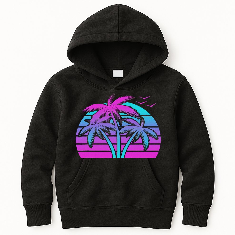 Tropical Vaporwave Hawaiian Palm Tree Hawaii Beach Edm  Kids Hoodie