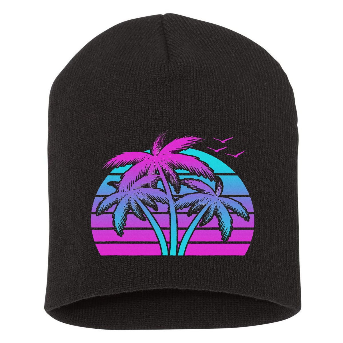 Tropical Vaporwave Hawaiian Palm Tree Hawaii Beach Edm  Short Acrylic Beanie