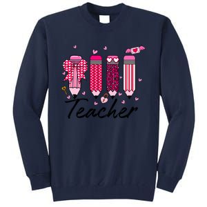 Teacher Valentine Heart Pencil Coquette Bow Tall Sweatshirt