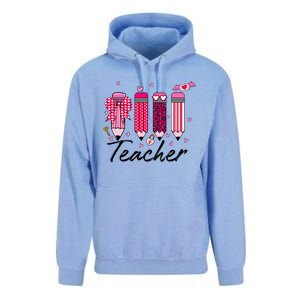 Teacher Valentine Heart Pencil Coquette Bow Unisex Surf Hoodie