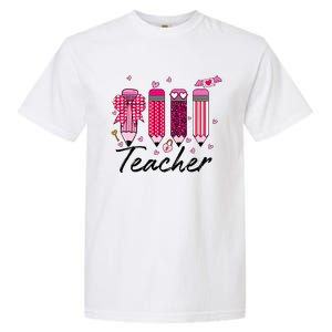 Teacher Valentine Heart Pencil Coquette Bow Garment-Dyed Heavyweight T-Shirt