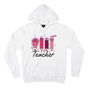 Teacher Valentine Heart Pencil Coquette Bow Hoodie